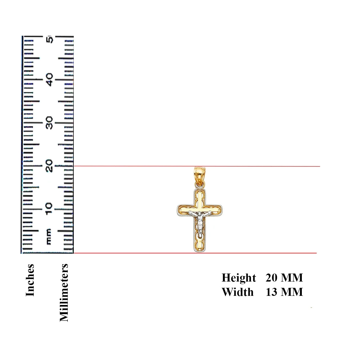 14K Two Tone Gold Cubic Zirconia Jesus Crucifix Cross Religious Pendant | 2T Gold Charm Pendant for Necklace Chain | Jewelry Gift for Men Women | 20 X 13 MM | 0.9 Grams