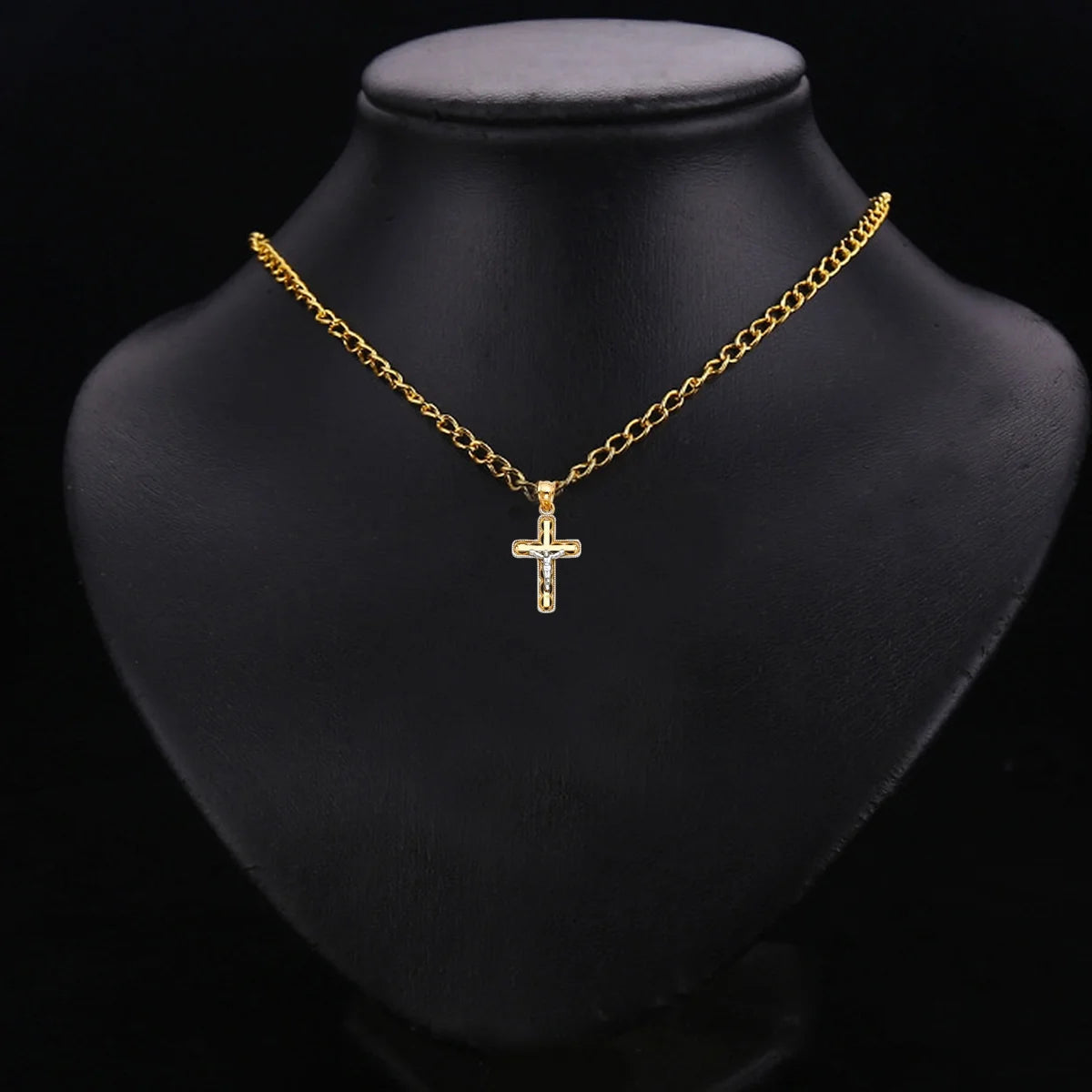 14K Two Tone Gold Cubic Zirconia Jesus Crucifix Cross Religious Pendant | 2T Gold Charm Pendant for Necklace Chain | Jewelry Gift for Men Women | 20 X 13 MM | 0.9 Grams